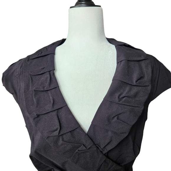 Le Chateau black midi dress with sash rushed shawl collar faux wrap 14/XL/XXL - Picture 8 of 16